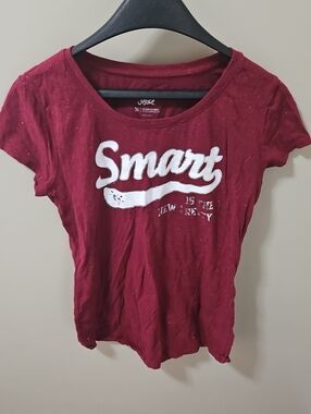 Justice Short-Sleeve 'Smart' Graphic Tee - Burgundy with White Print